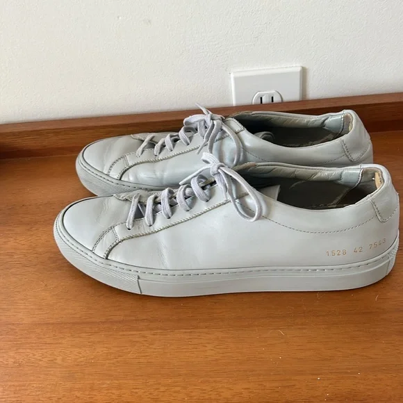 Men's COMMON PROJECTS 'Achilles' Gray Leather Sneakers Size US 9 EUR 42 - Picture 2 of 5